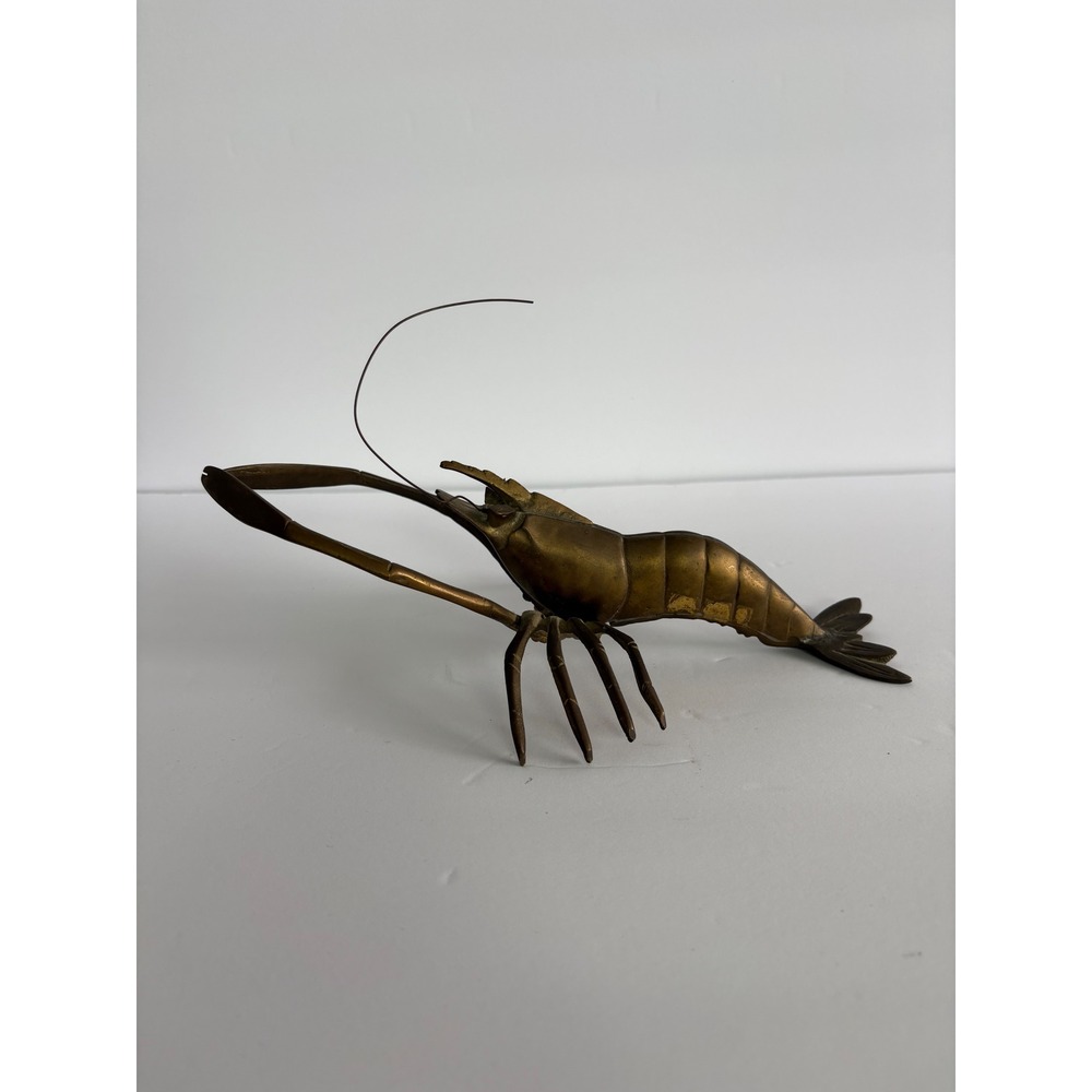 Vintage Brass Lobster Figurine Mid Century Modern Nautical Crawfish Decor 10.5in